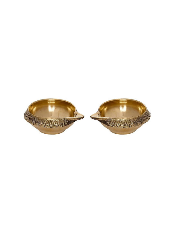 eCraftIndia Set of 2 Gold-Toned Auspicious Handcrafted Brass Diya