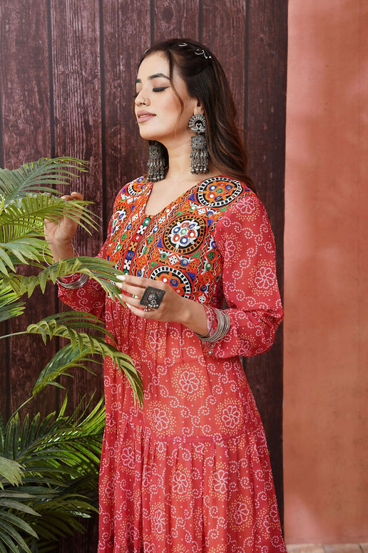 Aastha Fashion Maroon Red Faux Blooming Georgette Glamorous Festival Wear Designer Navratri Gown Collection