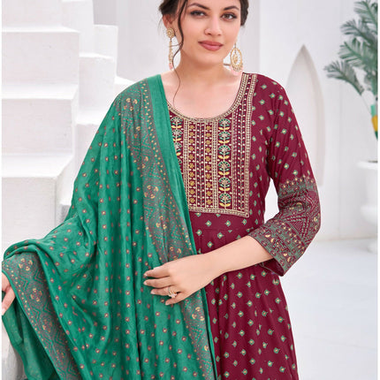 Aastha Fashion Maroon Rayon Party Wear Designer Gown Collection