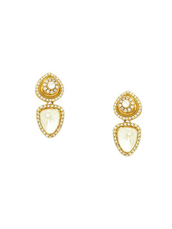 Gold Toned Kundan Earrings - Ruby Raang