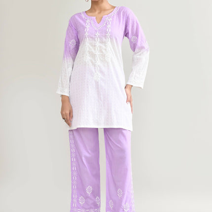 Joban Fashion Womens Cotton ChikanKari Purple Cord set