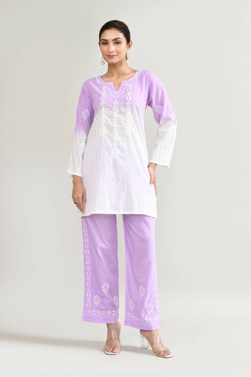 Joban Fashion Womens Cotton ChikanKari Purple Cord set