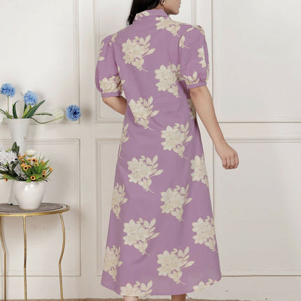 Miravan Womens Lavender Floral Printed A-Line Maxi Dress