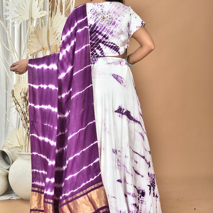 Morchari Women Tai Dai And Hand Embroidery Lehenga-Purple