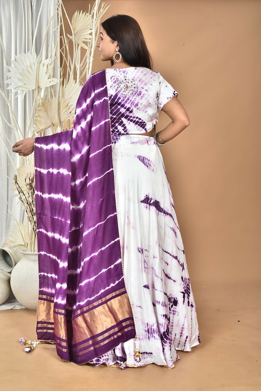 Morchari Women Tai Dai And Hand Embroidery Lehenga-Purple