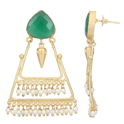 Joban Fashion Women Green Stone Matte Gold Earrings