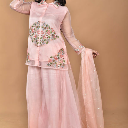 Morchari Women And Hand Embroidery Palazzo Set-Peach