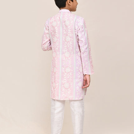 Joban Fashion Cotton Pink & Light Purple Kurta With Straight Fit Pant