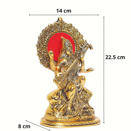 KridayKraft Gold-Polished Maa Saraswati Metal Statue