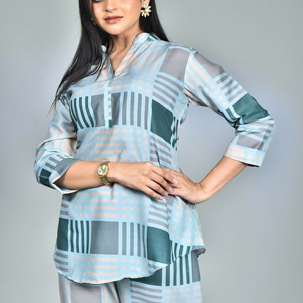 Morchari Digital Print Semi Muslin Co-Ord Set Top & Trouser-Multicolor