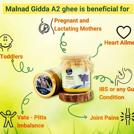 Indic Organics Forest Grazing Malnad Gidda Desi Cow's A2 Ghee | Pure Desi Cow Ghee | Cultured Premium Ghee