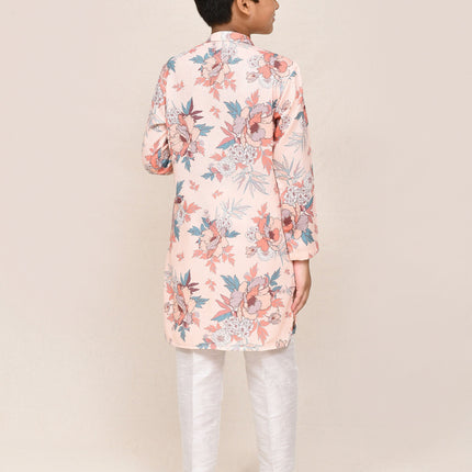 Joban Fashion Cotton Silk Peach Kurta With Straight Fit Pant