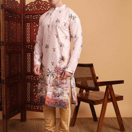 Peach Cotton Printed Chikankari Embroidery Work Kurta - Mahotsav