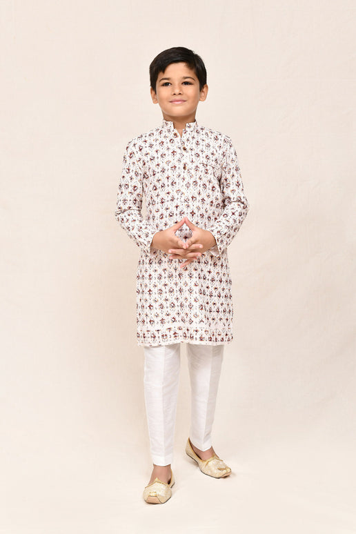 Joban Fashion Cotton Cream Kurta With Straight Fit Pant