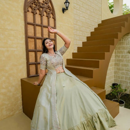 Aastha Fashion Pista Heavy Joya Silk Heavy Embroidery Zari Semi Stitched Wedding Wear Lehenga Choli