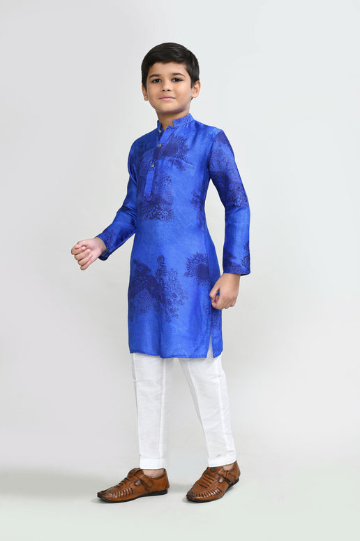 Joban Fashion Cotton Silk Royal Blue Kurta With Straight Fit Pant