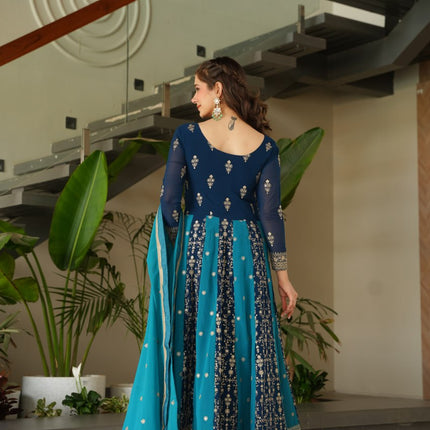 Prazu Fashion Blue Georgette With Zari & Sequins Gown