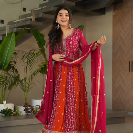 Prazu Fashion Pink Georgette With Zari & Sequins Gown