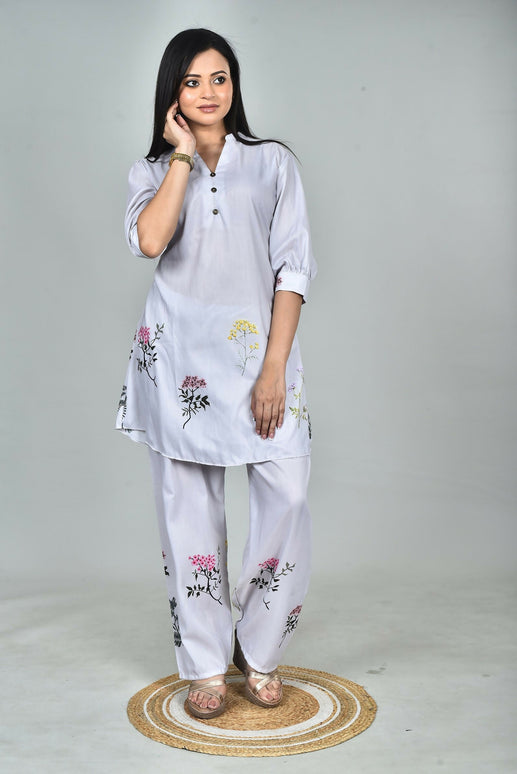 Morchari Digital Print Semi Muslin Co-Ord Set Top & Trouser-Multicolor