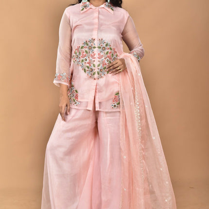Morchari Women And Hand Embroidery Palazzo Set-Peach
