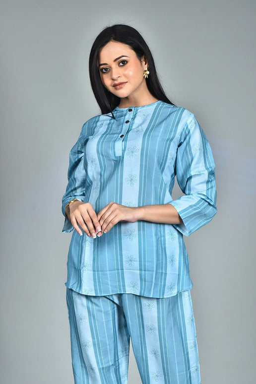 Morchari Digital Print Semi Muslin Co-Ord Set Top & Trouser-Multicolor