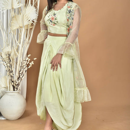 Morchari Women Hand Embroidery Crop Top-Light Green