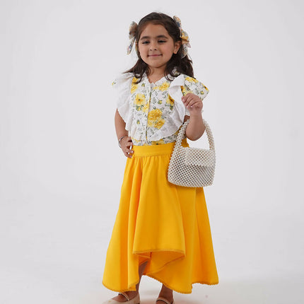 LH Luxury Fashion Ana Puff Sleeve Top & High Low Flared Skirt - Stylish Girls Co-ord Set