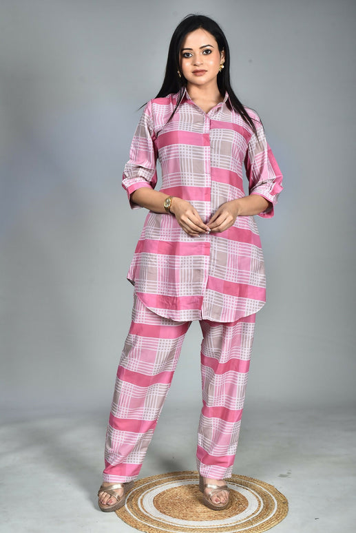 Morchari Digital Print Semi Muslin Co-Ord Set Top & Trouser-Multicolor