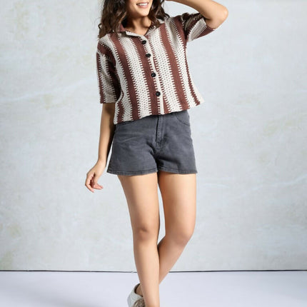Brown Knited Wevon Designer Shirt - Hiral Fashion