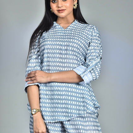 Morchari Digital Print Semi Muslin Co-Ord Set Top & Trouser-Multicolor