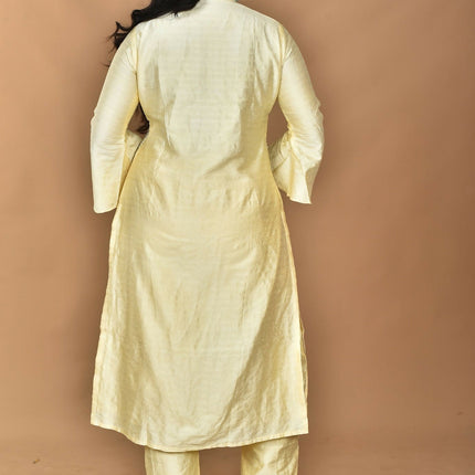 Morchari Women And Hand Embroidery Co-Ord Set-Lemon- Yellow