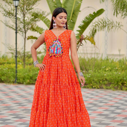 Aastha Fashion Orange Faux Georgette Party Wear Designer Gown Collection
