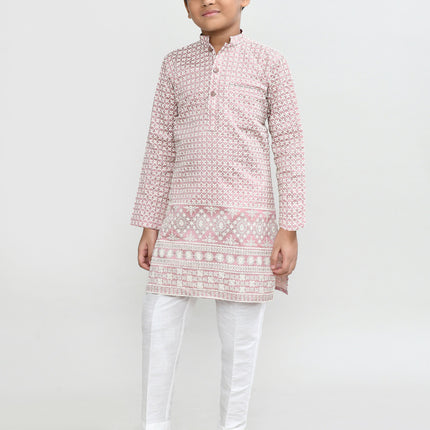 Joban Fashion Art Silk Onion Pink Kurta With Straight Fit Pant