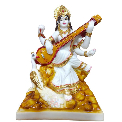 S A Gifts Marble Gold Foil Saraswati Idol