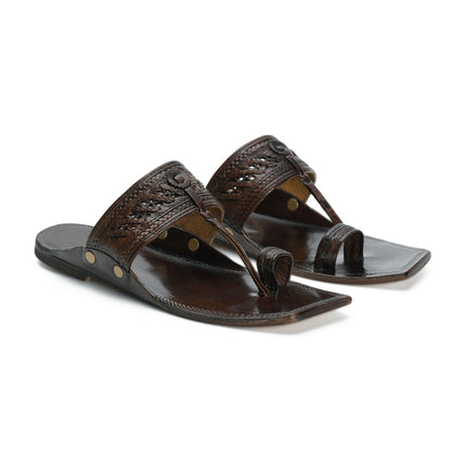 Stepsoft Men'S Brown Kolhapuri Chappal | Cutwork Leather Ethnic Slip-On Footwear