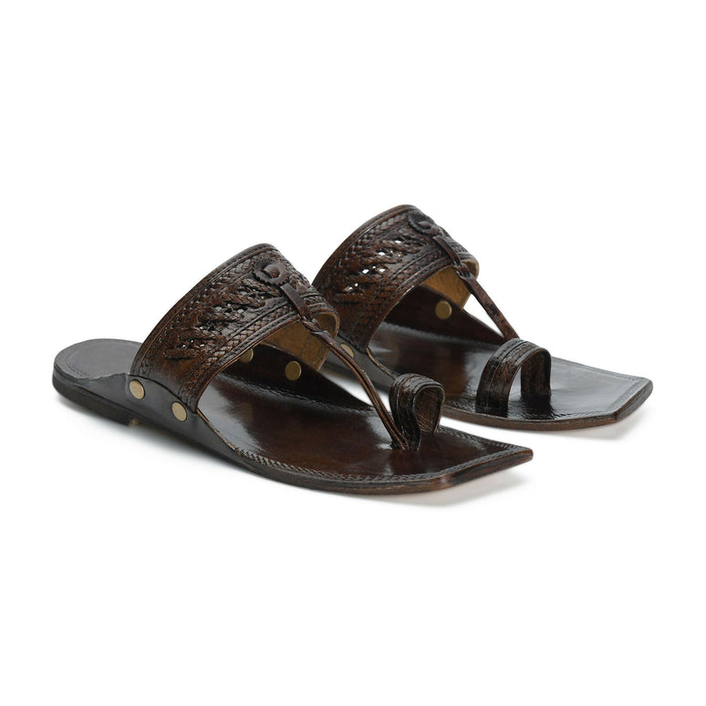 Stepsoft Men'S Brown Kolhapuri Chappal | Cutwork Leather Ethnic Slip-On Footwear