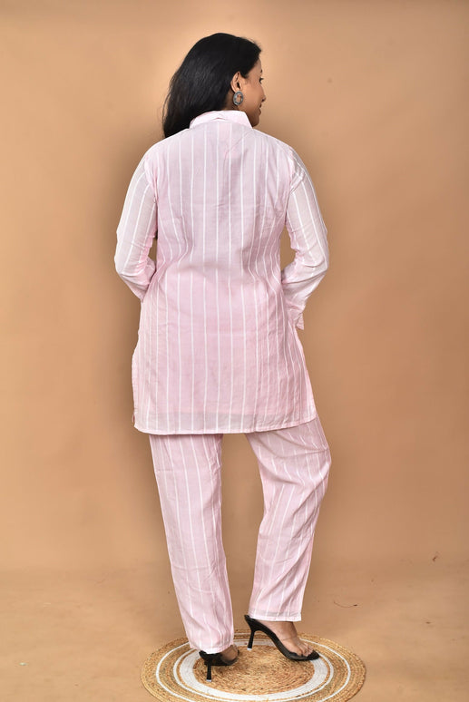 Morchari Women And Hand Embroidery Co-Ords-Pink