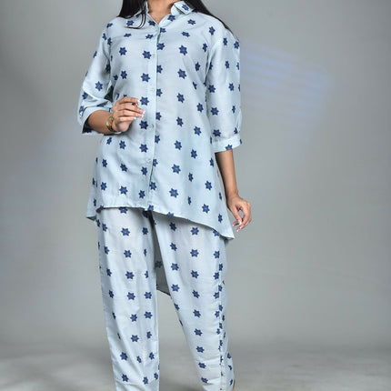 Morchari Digital Print Semi Muslin Co-Ord Set Top & Trouser-Multicolor