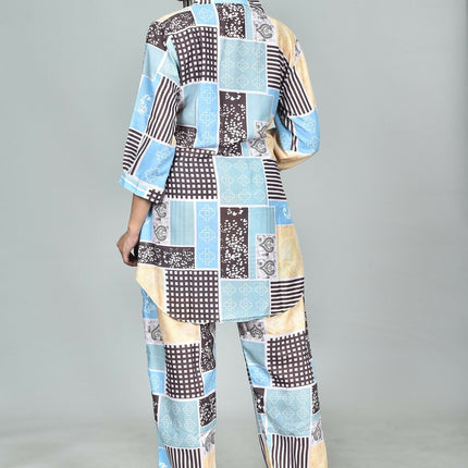 Morchari Digital Print Semi Muslin Co-Ord Set Top & Trouser-Multicolor