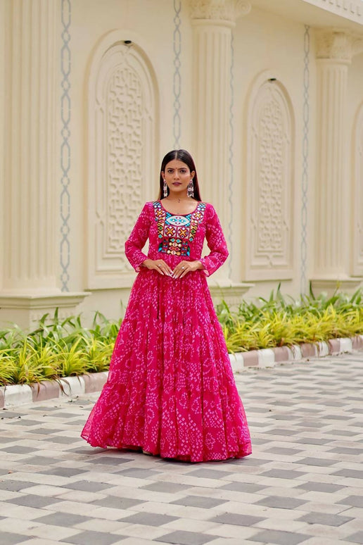 Aastha Fashion Pink Faux Georgette Navratri Designer Gown Collection