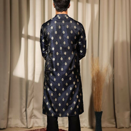 Blue Viscose Jacquard Wovon Designer Kurta Set - Mahotsav