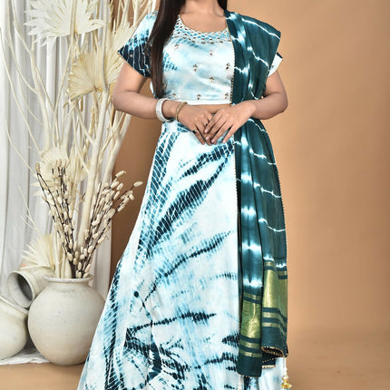 Morchari Women Tai Dai And Hand Embroidery Lehenga-Green