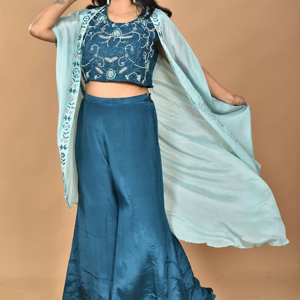 Morchari Women Hand Embroidery Crop Top-Blue