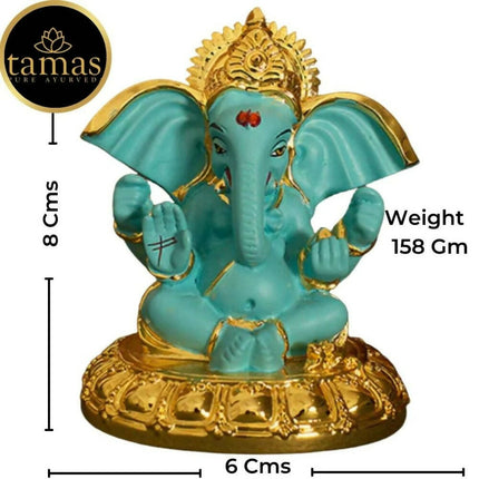 Tamas Gold-Polished Gaj Karna Ganesh Idol Flora Blue & Gold Color