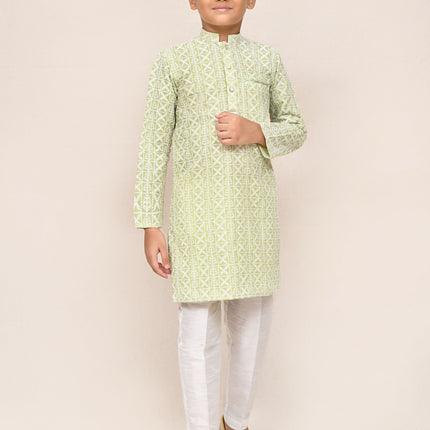 Joban Fashion Cotton Pastel Green Kurta With Straight Fit Pant