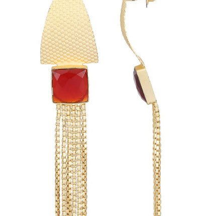 Joban Fashion Women Red Stone Matte Gold Earrings