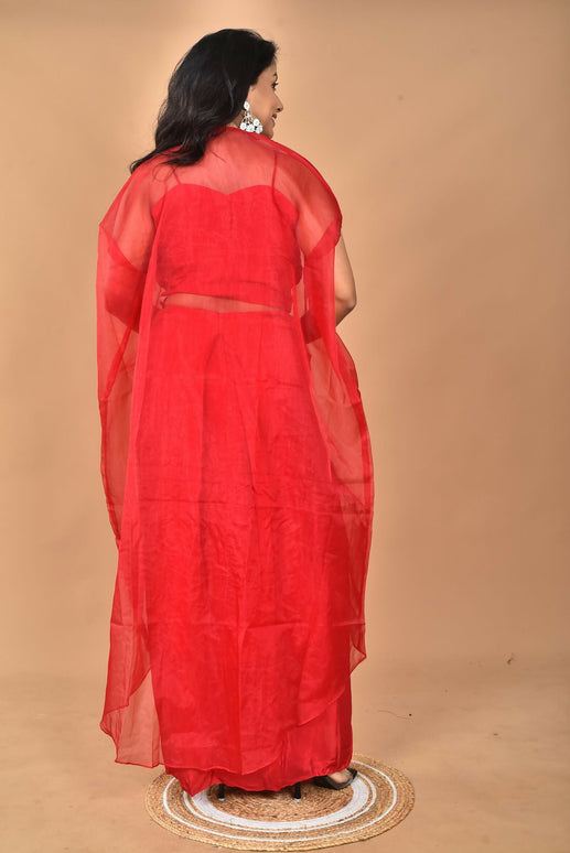 Morchari Women Hand Embroidery Crop Top-Red