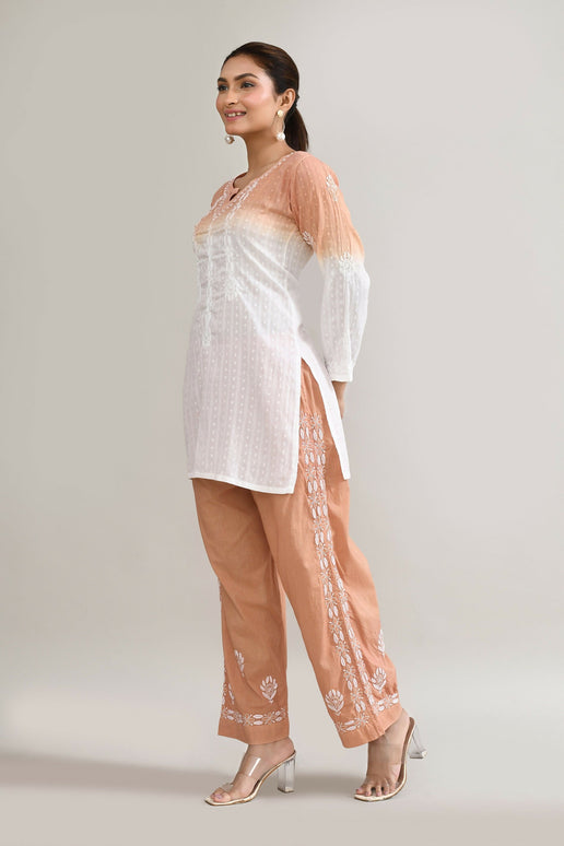 Joban Fashion Womens Cotton ChikanKari Brown Cord set