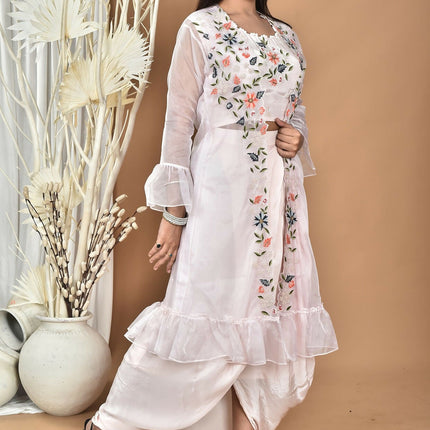 Morchari Women Hand Embroidery Crop Top-Light Pink