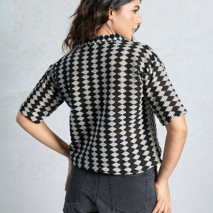 Black Knited Wevon Designer Shirt - Hiral Fashion